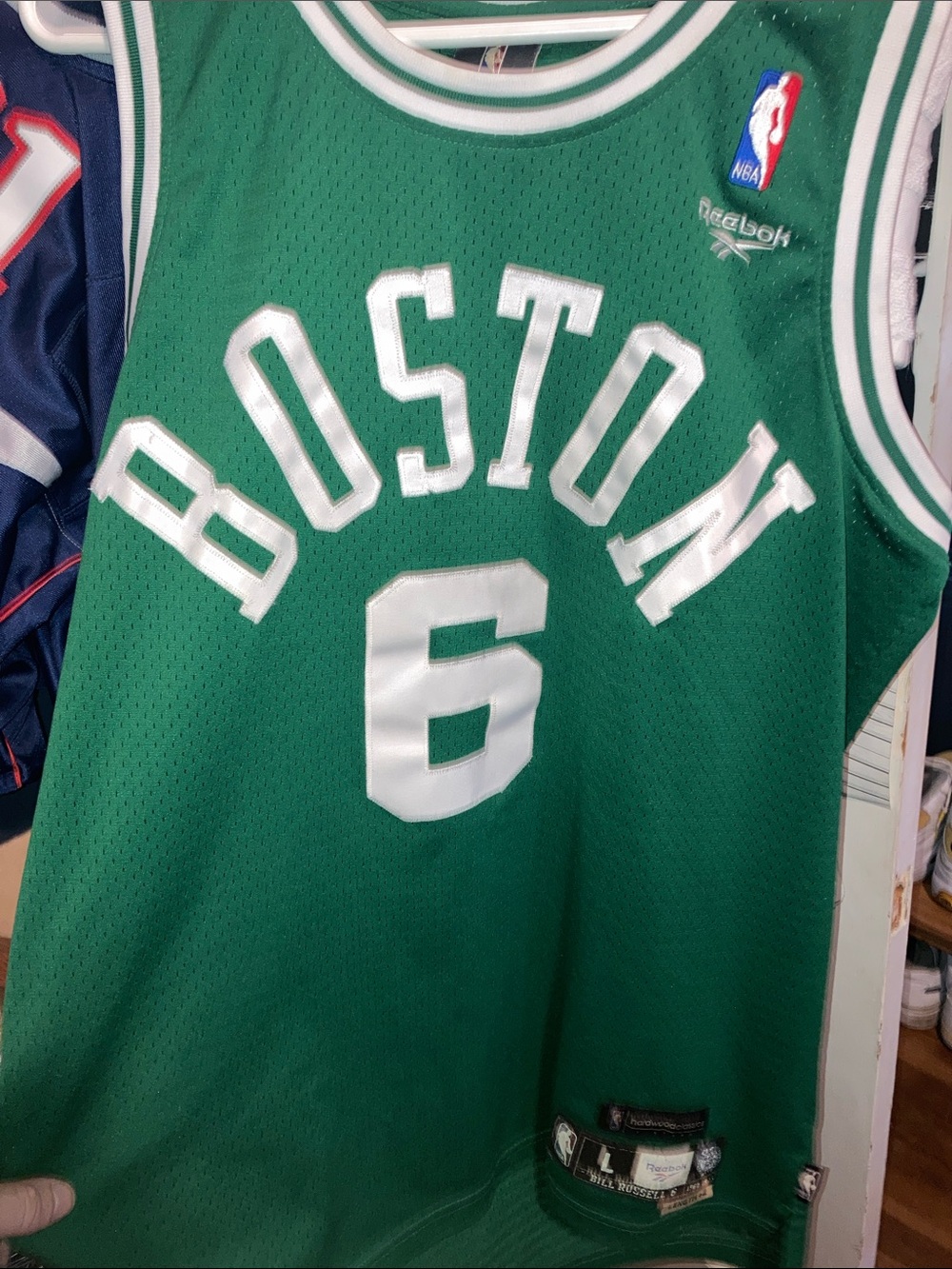 Vintage Hardwood Classics Reebok Green Boston Bill Russel #6 NBA Jersey